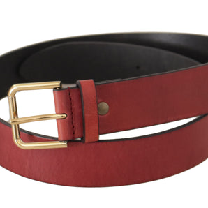 Dolce & Gabbana Elegant Red Leather Belt with Engraved Buckle