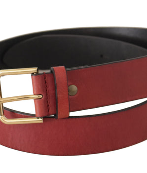 Dolce & Gabbana Red Leather Gold Logo Engraved Metal Buckle Belt