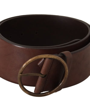 Dolce & Gabbana Dark Brown Wide Waist Leather Metal Round Buckle Belt