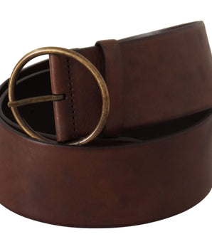 Dolce & Gabbana Dark Brown Wide Waist Leather Metal Round Buckle Belt
