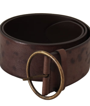 Dolce & Gabbana Dark Brown Wide Calf Leather Logo Round Buckle Belt