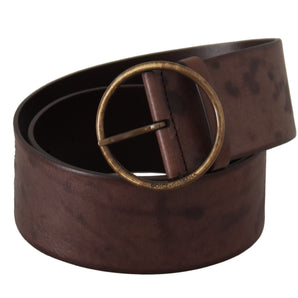 Dolce &amp; Gabbana Elegant Dark Brown Leather Belt with Logo Buckle