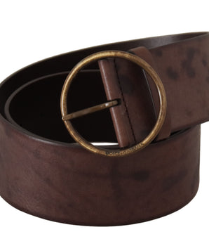 Dolce & Gabbana Dark Brown Wide Calf Leather Logo Round Buckle Belt