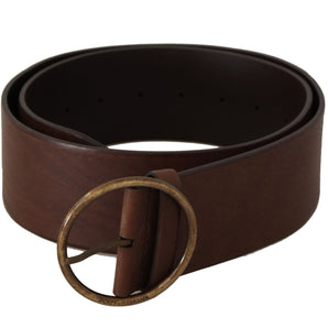 Dolce &amp; Gabbana Elegant Brown Leather Belt with Engraved Buckle