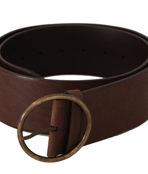 Dolce & Gabbana Brown Leather Wide Waist Logo Metal Round Buckle Belt