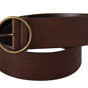 Dolce &amp; Gabbana Elegant Brown Leather Belt with Engraved Buckle