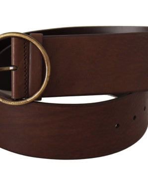 Dolce & Gabbana Brown Leather Wide Waist Logo Metal Round Buckle Belt