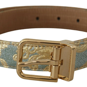 Dolce & Gabbana Elegant Light Blue Leather Belt with Gold Buckle