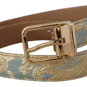 Dolce &amp; Gabbana Elegant Light Blue Leather Belt with Gold Buckle