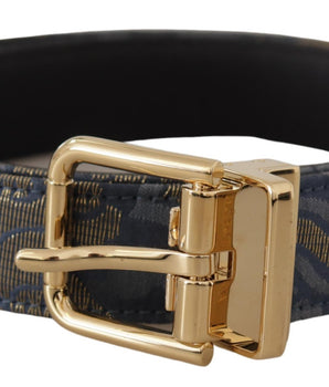Dolce & Gabbana Navy Blue Jacquard Gold Tone Logo Metal Buckle Belt