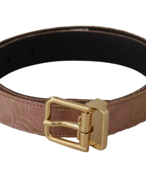 Dolce & Gabbana Rose Gold Leather Logo Engraved Metal Buckle Belt