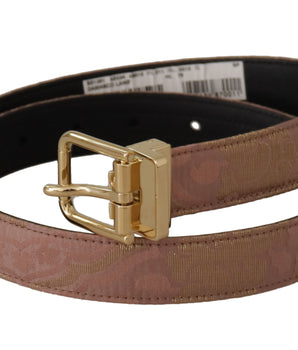 Dolce & Gabbana Rose Gold Leather Logo Engraved Metal Buckle Belt