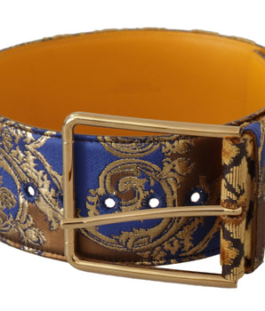 Dolce & Gabbana Blue Floral Patchwork Leather Wide Waist Buckle Belt