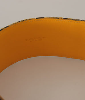 Dolce & Gabbana Blue Floral Patchwork Leather Wide Waist Buckle Belt