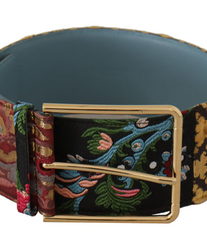 Dolce & Gabbana Multicolor Embroidered Leather Gold Metal Buckle Belt