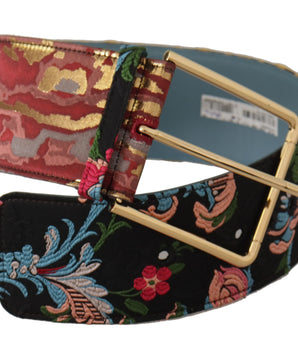Dolce & Gabbana Multicolor Embroidered Leather Gold Metal Buckle Belt