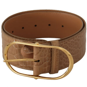 Dolce & Gabbana Elegant Beige Leather Belt with Engraved Buckle