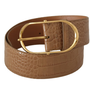 Dolce &amp; Gabbana Elegant Beige Leather Belt with Engraved Buckle