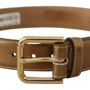 Dolce &amp; Gabbana Elegant Bronze Leather Belt with Logo Buckle