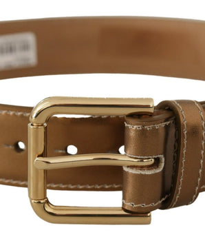 Dolce & Gabbana Bronze Calf Leather Gold Logo Waist Buckle Belt