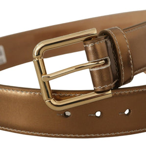 Dolce &amp; Gabbana Elegant Bronze Leather Belt with Logo Buckle