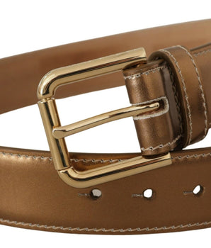 Dolce & Gabbana Bronze Calf Leather Gold Logo Waist Buckle Belt