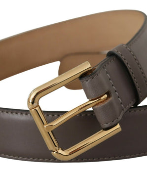 Dolce & Gabbana Gray Calfskin Leather Gold Metal Logo Buckle Belt