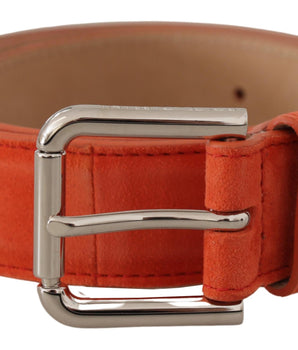 Dolce & Gabbana Orange Leather Suede Silver Logo Metal Buckle Belt