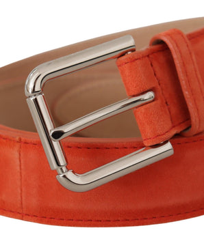 Dolce & Gabbana Orange Leather Suede Silver Logo Metal Buckle Belt