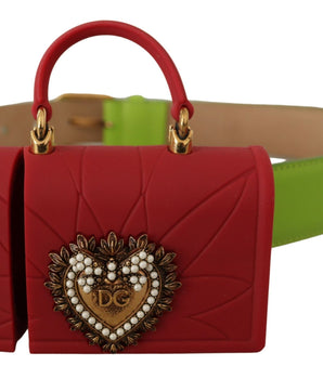 Dolce & Gabbana Green Leather Devotion Heart Micro Bag Headphones Belt