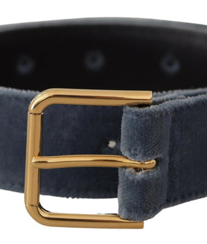 Dolce & Gabbana Navy Blue Velvet Gold Metal Logo Waist Buckle Belt