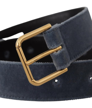 Dolce & Gabbana Navy Blue Velvet Gold Metal Logo Waist Buckle Belt
