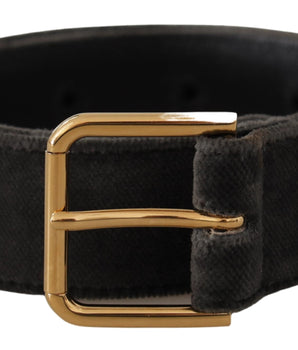 Dolce & Gabbana Brown Velvet Gold Tone Logo Metal Waist Buckle Belt