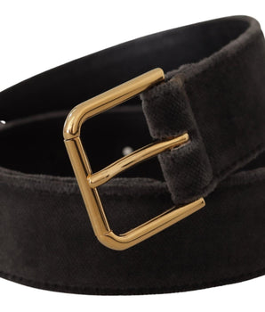 Dolce & Gabbana Brown Velvet Gold Tone Logo Metal Waist Buckle Belt