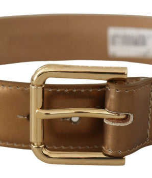 Dolce & Gabbana Bronze Leather Gold Logo Engraved Waist Buckle Belt