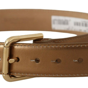 Dolce &amp; Gabbana Bronze Leather Belt with Gold-Toned Buckle