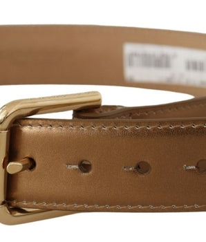 Dolce & Gabbana Bronze Leather Gold Logo Engraved Waist Buckle Belt
