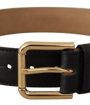 Dolce & Gabbana Black Solid Leather Classic Gold Waist Buckle Belt