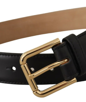 Dolce & Gabbana Black Solid Leather Classic Gold Waist Buckle Belt
