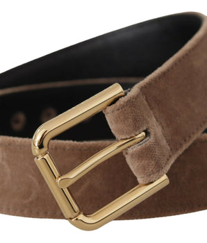 Dolce & Gabbana Light Brown Velvet Gold Tone Logo Metal Buckle Belt