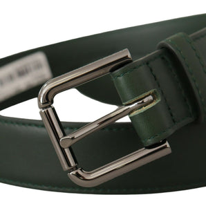 Dolce & Gabbana Elegant Dark Green Leather Belt with Logo Buckle