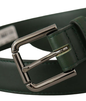Dolce & Gabbana Army Green Leather Logo Metal Waist Buckle Belt