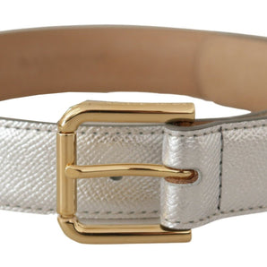 Dolce & Gabbana Elegant Silver Leather Belt with Engraved Buckle