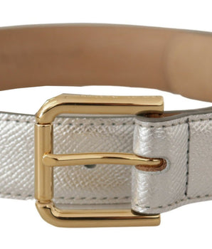 Dolce & Gabbana Silver Leather Gold Tone Logo Metal Waist Buckle Belt