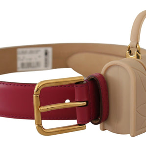 Dolce &amp; Gabbana Elegant Pink Leather Belt with Headphone Case