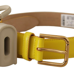 Dolce &amp; Gabbana Chic Yellow Leather Belt with Headphone Case