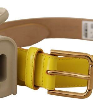 Dolce &amp; Gabbana Cinturón Chic de Piel Amarilla con Funda para Auriculares