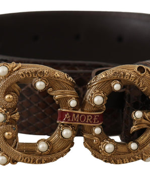 Dolce & Gabbana Brown Amore Animal Print Exotic Leather Logo Buckle Belt