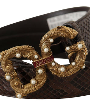 Dolce & Gabbana Brown Amore Animal Print Exotic Leather Logo Buckle Belt