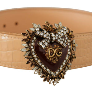 Dolce &amp; Gabbana Enchanting Nude Leather Belt with Engraved Buckle